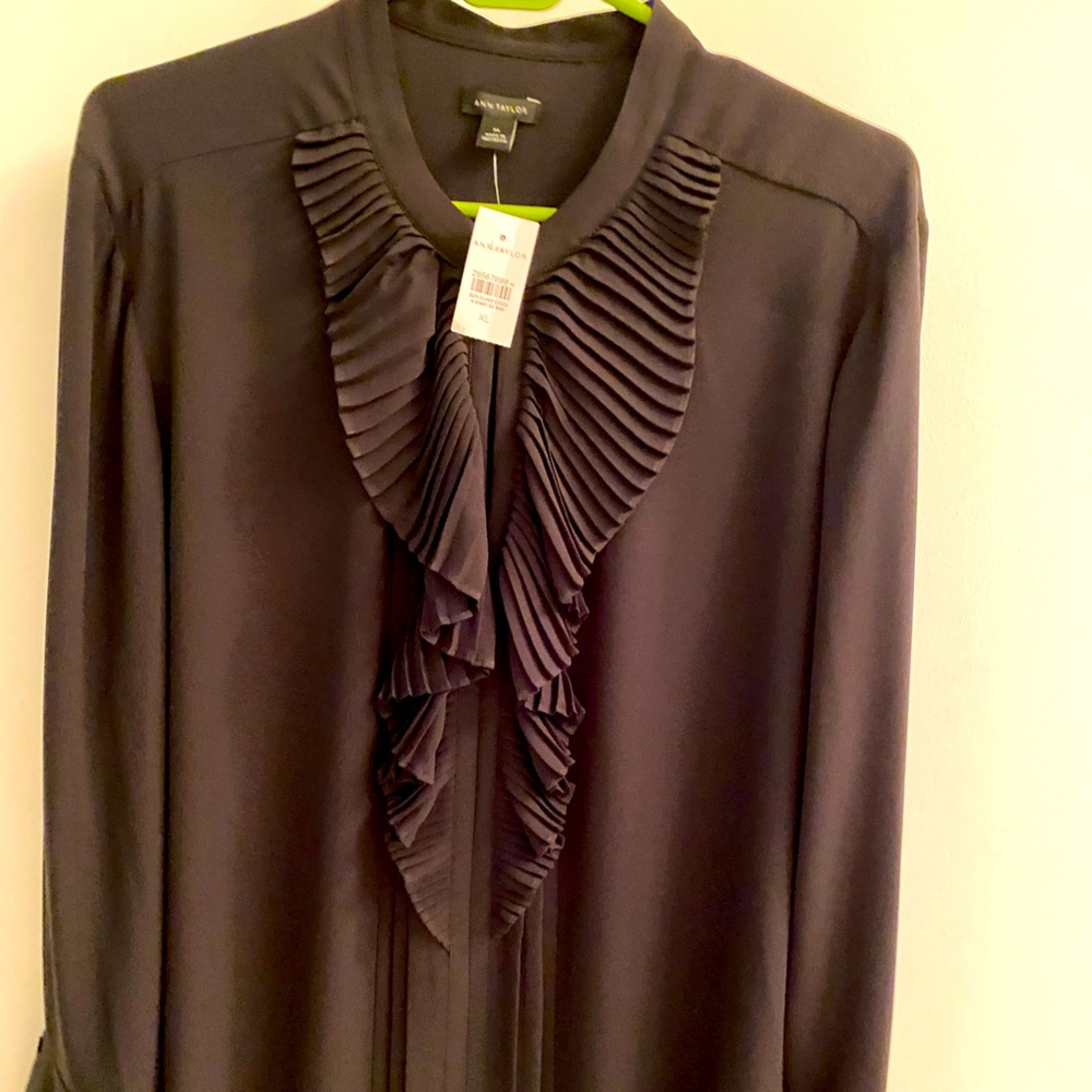 Ann Taylor Black Ruffle Blouse